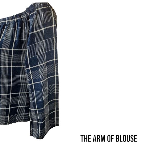 CLOTH & STONE Women's oversized long bell sleeve  blue & white off shoulder top. - Picture 7 of 16